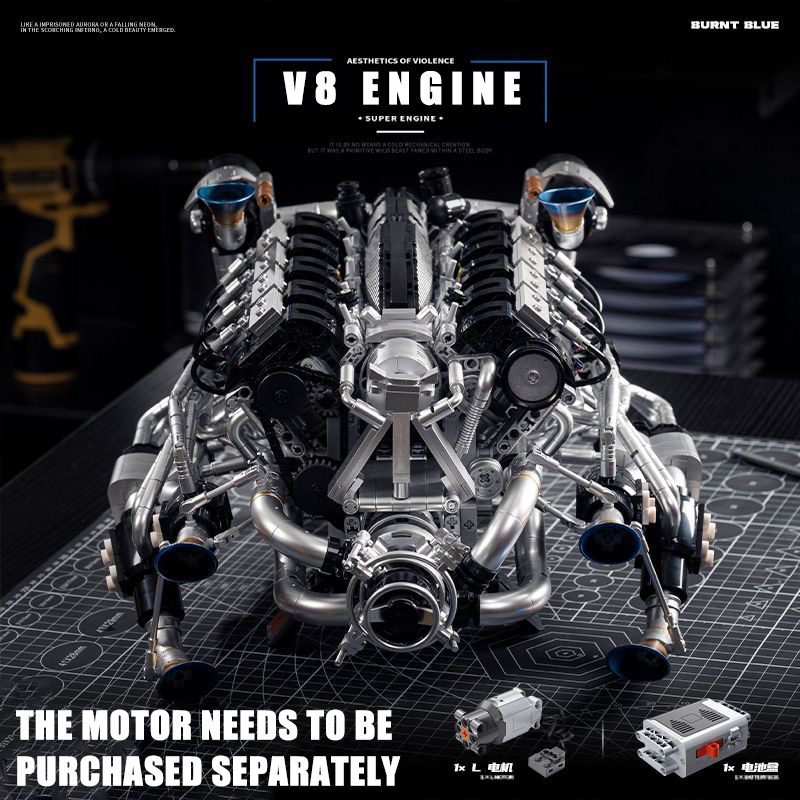 Model Kit V8 - مجموعة مكعبات بناء محرك MOC Supercar